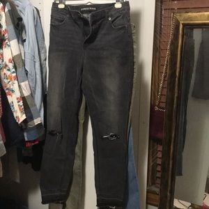 High Waisted, Raw Hem, Black Skinny Jeans